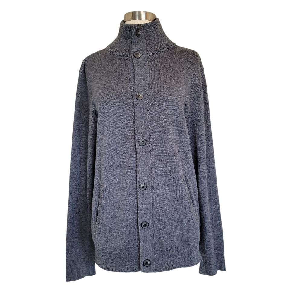 Zara Man Charcoal Gray Wool Blend Minimalist Preppy Normcore Knit Sweater Size L